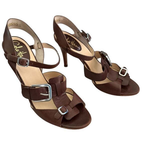 Cole Haan Collection Brown Leather Made In Italy Strappy Heels Size 7.5 - Picture 2 of 9